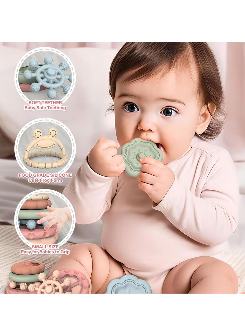 Baby Stacking Ring Toy, Silicone Soft Teething Toy Nesting Ring Toy 6 Pieces Frog Learning Tower for Babies 6+ Months, Good Toddler Building Blocks, Soft Bath Toy, 1-3 Years Old  - Image 3