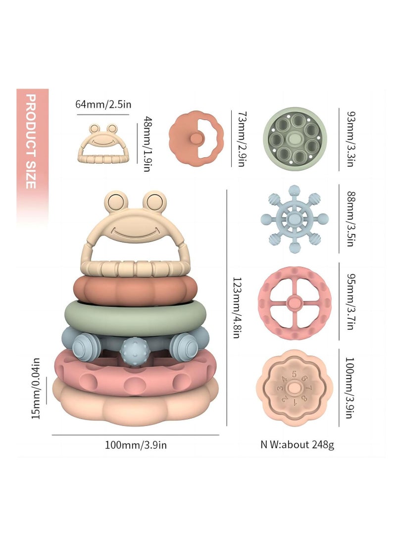 Baby Stacking Ring Toy, Silicone Soft Teething Toy Nesting Ring Toy 6 Pieces Frog Learning Tower for Babies 6+ Months, Good Toddler Building Blocks, Soft Bath Toy, 1-3 Years Old  - Image 4