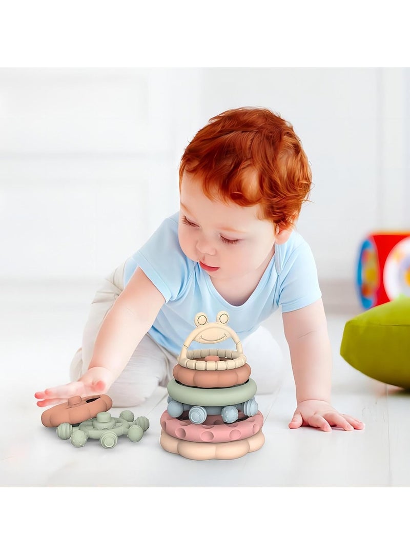 Baby Stacking Ring Toy, Silicone Soft Teething Toy Nesting Ring Toy 6 Pieces Frog Learning Tower for Babies 6+ Months, Good Toddler Building Blocks, Soft Bath Toy, 1-3 Years Old  - Image 2