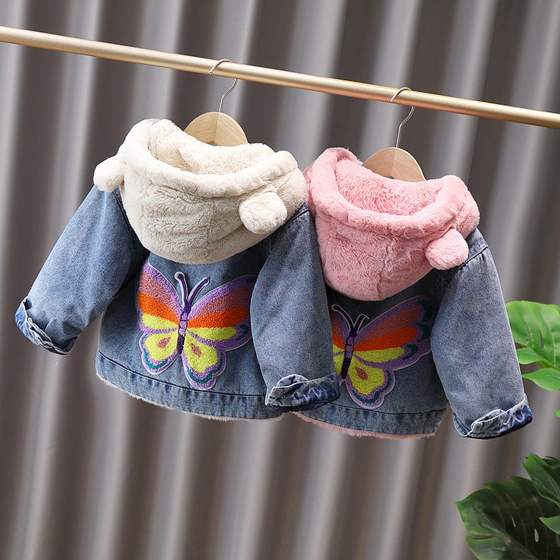 Girls' Denim Coat 2022 New Korean Style Fleece-Lined Thickened Children'S Dress Girls' Winter Western Style Top - Image 3