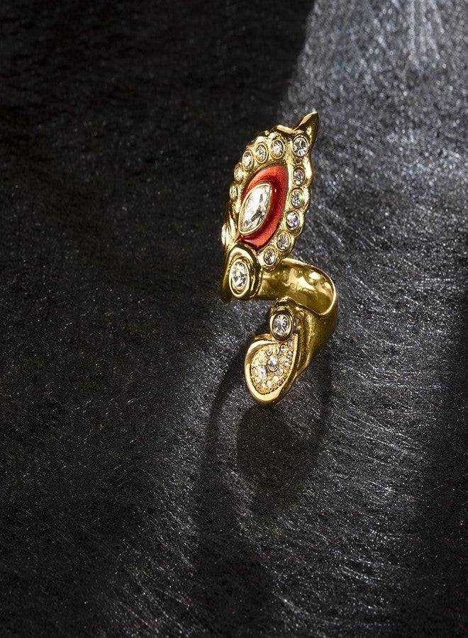 Shaze Anzio Ring | Enamelled Ring | Made of Brass | Ring | Color - Gold and Red - Image 3