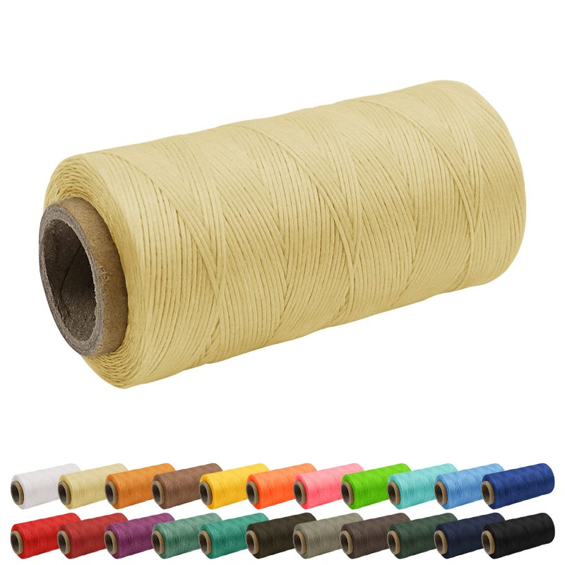 Uiopa 1mm Waxed Thread 260m 150D Leather Sewing Thread Hand Stitching Flat Waxed Cord for Leather Craft Bookbinding Shoes Repairing Beige Cord