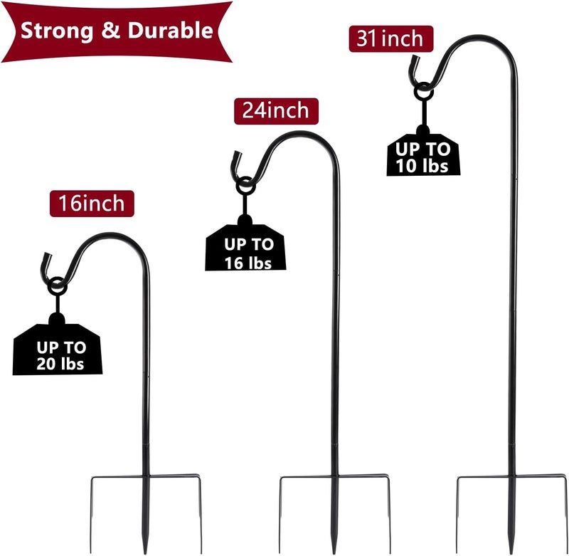 EXCMARK 2 Pack Shepherd Hook Adjustable Height 31/24/16’’ 1/2 inch Thick Use at Weddings, Hanging Solar Lights, Lanterns, Bird Feeders, Metal Hanger Hook (Black, 31 inch). U.S. Patent. - Image 5