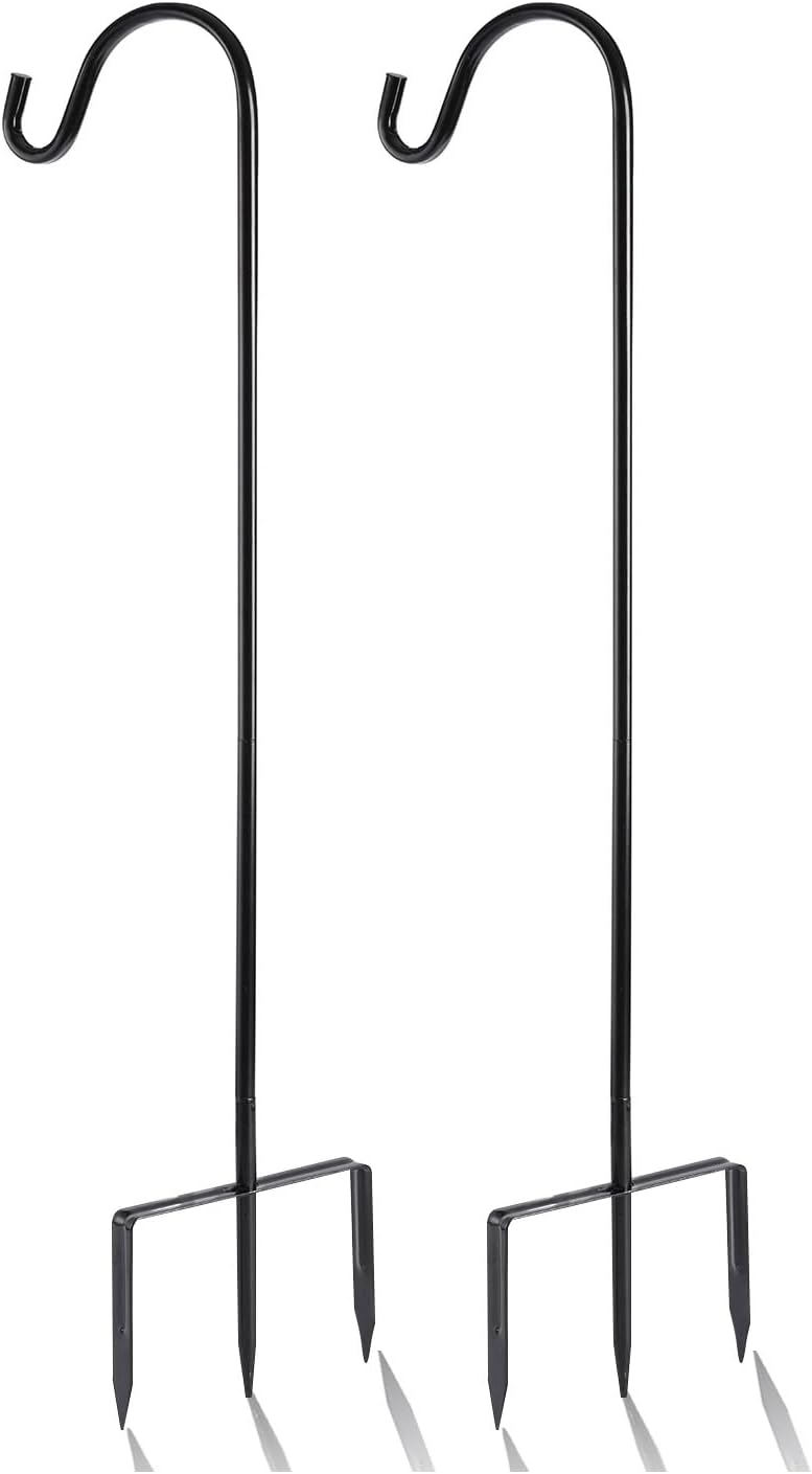 EXCMARK 2 Pack Shepherd Hook Adjustable Height 31/24/16’’ 1/2 inch Thick Use at Weddings, Hanging Solar Lights, Lanterns, Bird Feeders, Metal Hanger Hook (Black, 31 inch). U.S. Patent. - Image 1