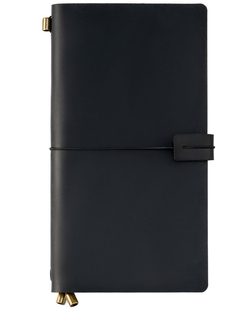 Ox Knight Leather Travelers Notebook, 8.6'' x 4.6'', Refillable Vintage Travel Journal, Handmade Leather Journal with Kraft Folder, and 3 Inserts (Black) - Image 1