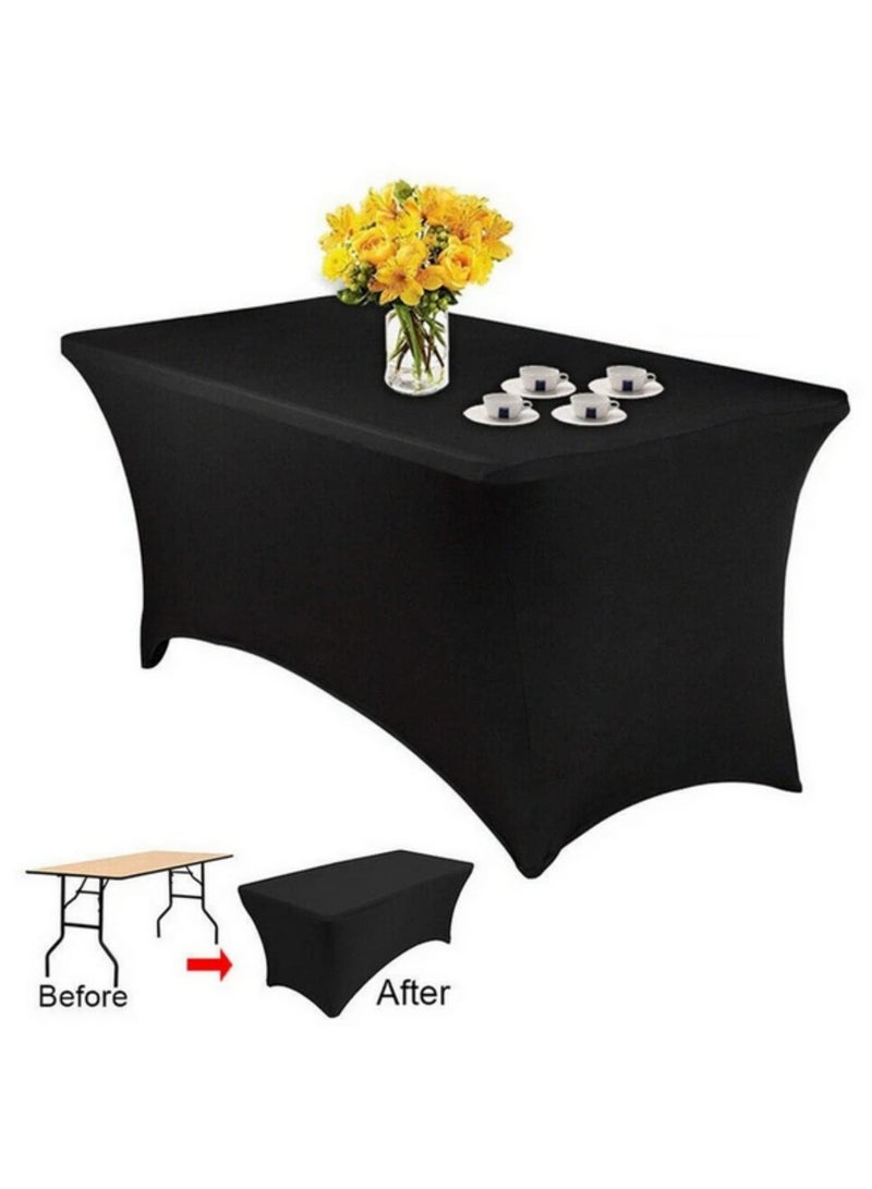 1 قطعة غطاء طاولة مستطيل قابل للتمدد - متين، مقاوم للتجاعيد، مقاوم للبقع، غطاء طاولة من الإسباندكس لحفلات الزفاف، الولائم، الحفلات، الفنادق، المنزل (8 أقدام) - Image 2