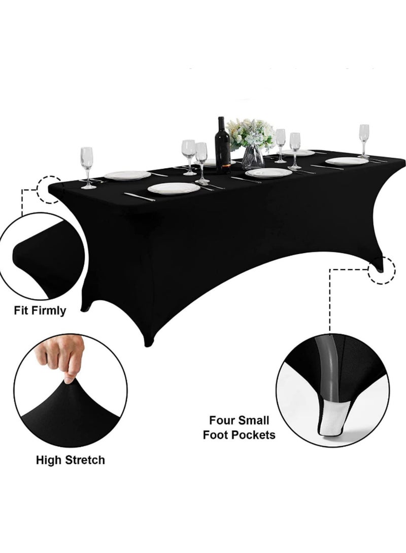 1 قطعة غطاء طاولة مستطيل قابل للتمدد - متين، مقاوم للتجاعيد، مقاوم للبقع، غطاء طاولة من الإسباندكس لحفلات الزفاف، الولائم، الحفلات، الفنادق، المنزل (8 أقدام) - Image 3