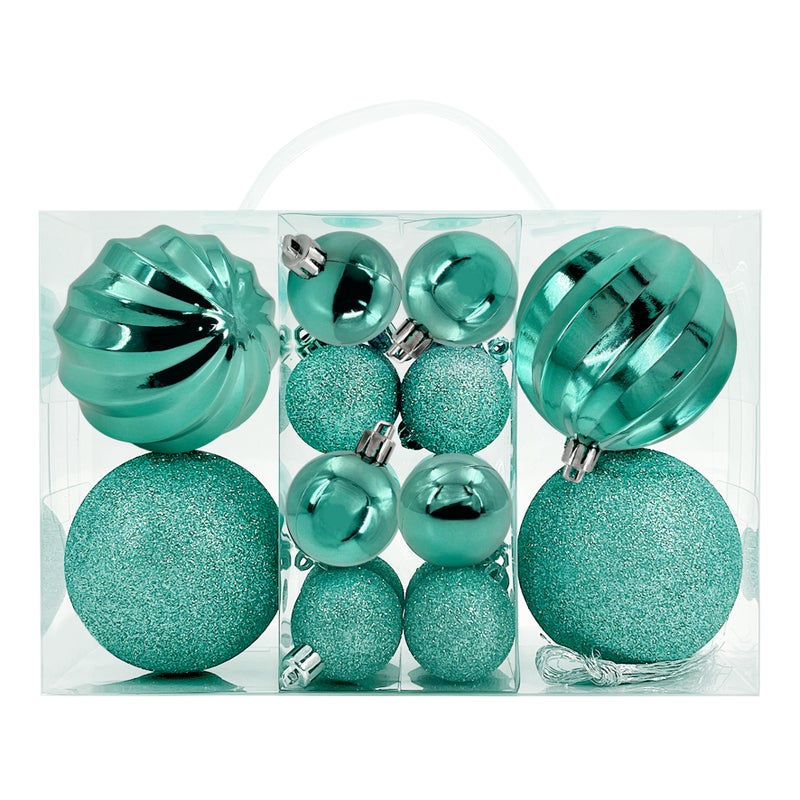 CHRISTMAS MAGIC Designer Baubles Gift Set Turquoise 4 & 8cm Mixed 20Pcs/Box - Image 4