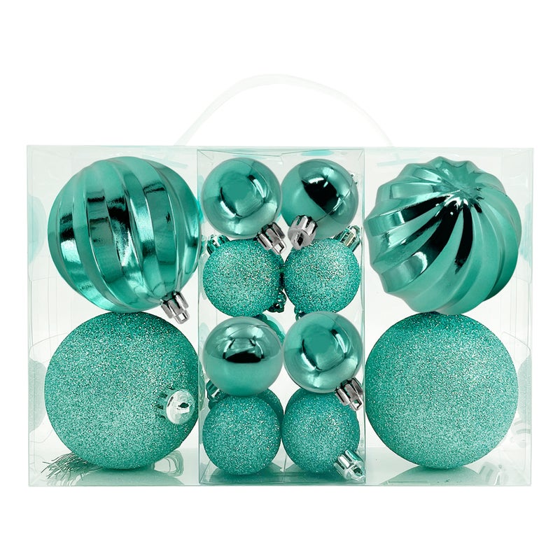 CHRISTMAS MAGIC Designer Baubles Gift Set Turquoise 4 & 8cm Mixed 20Pcs/Box - Image 3