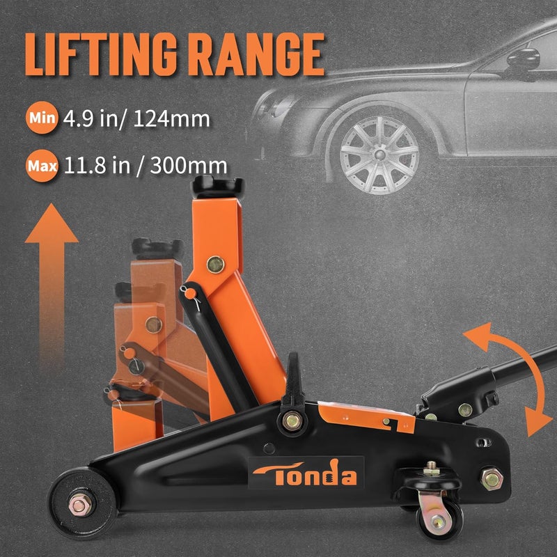 TONDA Floor Jack, Hydraulic Portable Car Jack, 2 Ton (3,800 lb) Capacity, Black - Image 2