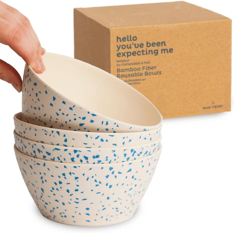 Nook Theory 4 Pack Bamboo Bowls V Shaped  22 Oz Kids Bowl Shatterproof FoodGrade Dishwasher Safe  Not Microwavable Bamboo Dishes Terrablue - Image 1