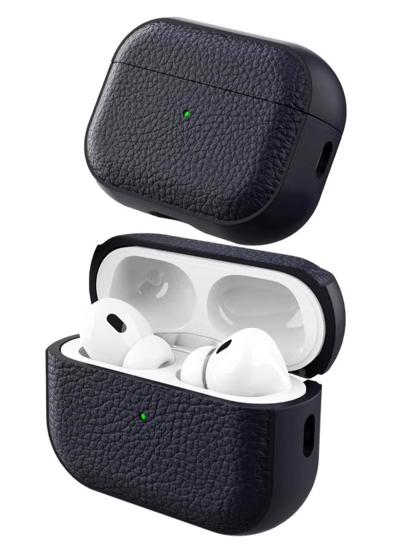 Case Compatible with AirPods Pro 2 Leather Touch Design Protective Case with Hand Strap, Drop-Resistant, Shockproof (Blue) - Image 2