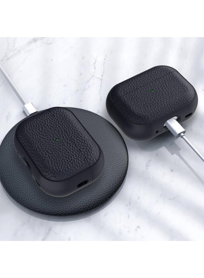 Case Compatible with AirPods Pro 2 Leather Touch Design Protective Case with Hand Strap, Drop-Resistant, Shockproof (Blue) - Image 4