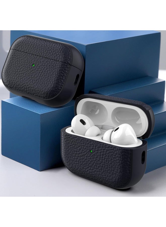 Case Compatible with AirPods Pro 2 Leather Touch Design Protective Case with Hand Strap, Drop-Resistant, Shockproof (Blue) - Image 3