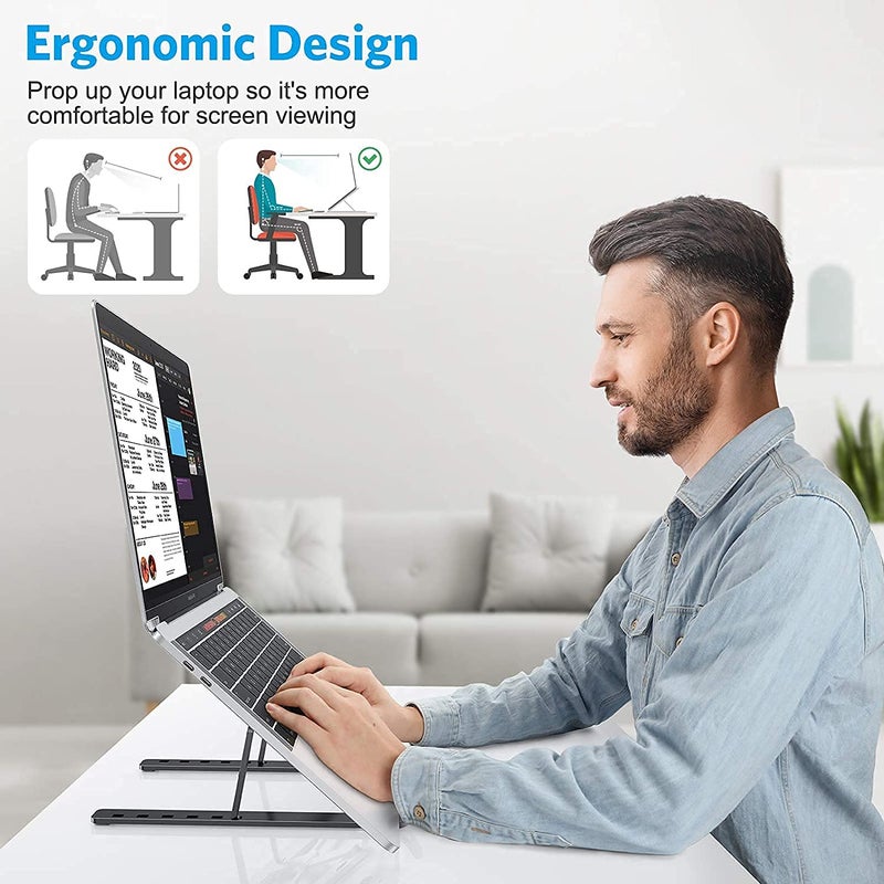 Vdhja Laptop Stand Adjustable for Desk Portable iPad Stand Computer Stand Plastic Laptop Riser Holder Foldable Laptop Cooling Stand Use MacBookiPad Pro AirNotebookTablet ABS Plastic - Image 2