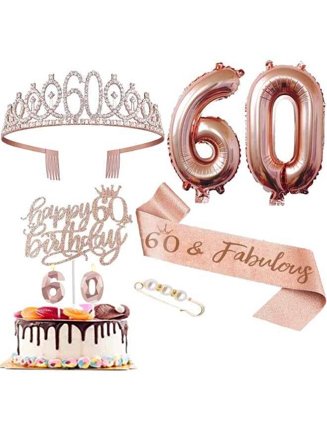 هاي هيلوك زينة عيد ميلاد 60 ، بما في ذلك زخرفة كعكة عيد الميلاد 60 ، وحزام ملكة عيد الميلاد مع دبوس لؤلؤي ، وتاج حجر الراين الحلو ، ومجموعة شموع وبالونات رقمية ، ذهب وردي