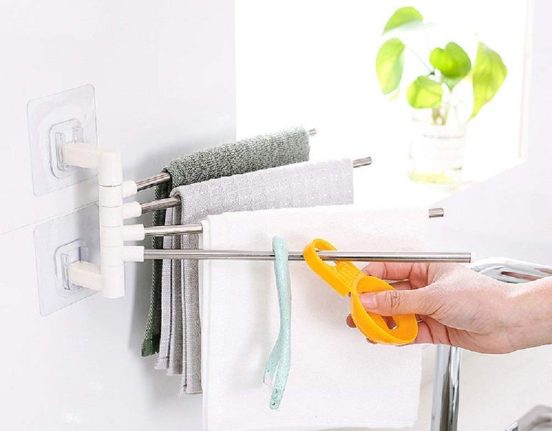 ARRAY Platinum 4 Bar Stainless Steel Folding Towel Hanging Holder Shelf Rack Organizer Portable Stand Long with Chrome Finish for Bathroom Kitchen with Hanger - Image 4