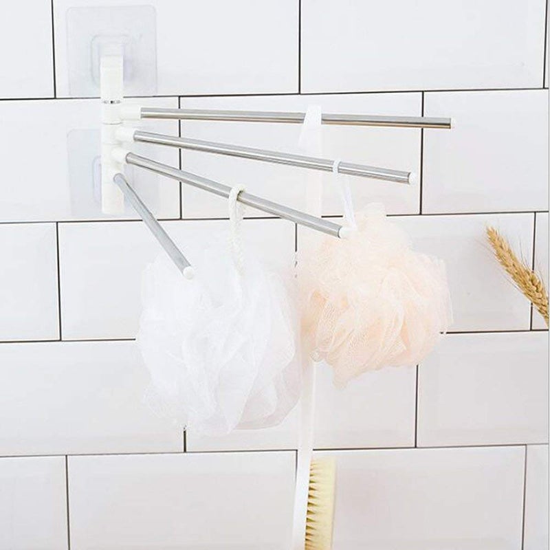 ARRAY Platinum 4 Bar Stainless Steel Folding Towel Hanging Holder Shelf Rack Organizer Portable Stand Long with Chrome Finish for Bathroom Kitchen with Hanger - Image 3