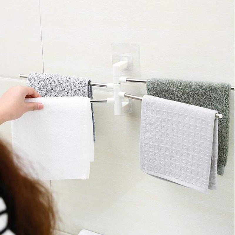 ARRAY Platinum 4 Bar Stainless Steel Folding Towel Hanging Holder Shelf Rack Organizer Portable Stand Long with Chrome Finish for Bathroom Kitchen with Hanger - Image 2