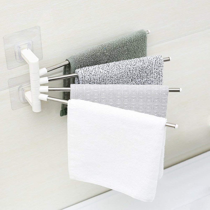 ARRAY Platinum 4 Bar Stainless Steel Folding Towel Hanging Holder Shelf Rack Organizer Portable Stand Long with Chrome Finish for Bathroom Kitchen with Hanger - Image 1