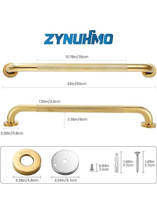 Grab Bars for Shower, Zynuhmo 2 Pack 24 Inch Anti Slip Safety Grab Bar 1.25" Diameter Stainless Steel Shower Handrails for Handicap Injury Pregnant Senior Assist Bath Shower Handles(Titanium Gold) - Image 2