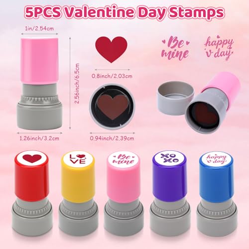 HEYTIMI 5 Pcs Valentine Day Stamps for Kids Arts and Crafts SelfInking Stampers Set with AssortedWord for Classroom Exchange Valentine Gift Holiday Party Favors Goody Bag Fillers - Image 5