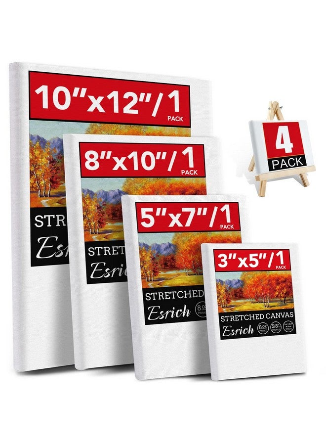 ESRICH 4 Packs Stretched Canvases For Painting With 3X5In 5X7In 8X10In 10X12In Primed Canvas Blank Painting Canvas For Oil & Acrylic Paint. - Image 1