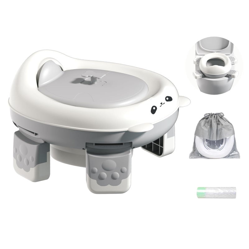 Tazweeq Portable Travel Potty, Training for Baby to Toddler, Foldable Baby Potty Training Toilet Seat with Travel Bag and Storage Bag, Boys and Girls Indoor and Outdoor (Gray)
