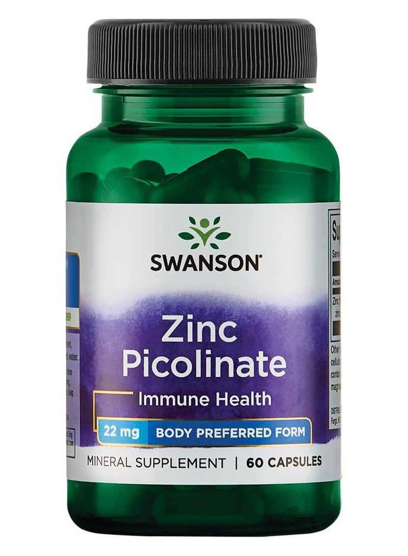 SWANSON Swanson Zinc Picolinate - Body Preferred Form - 22mg Per Capsules - Supports Immune, Prostate, Vision & Heart Health - 60 Capsules  - Image 1