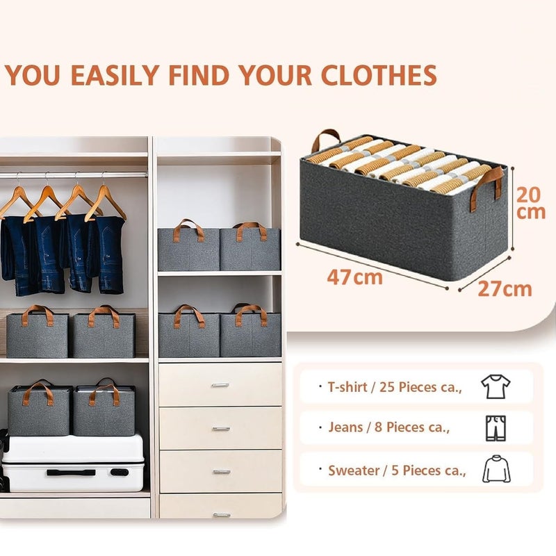 Viulvuk VIULVUK Durable Wardrobe Organizer for Clothes with Metal Frame Foldable Large Rectangle Basket with Handle Collapsible Fabric Storage Box for Cloth Jeans Pants Sweater Books Toys Pack of 1 - Image 3