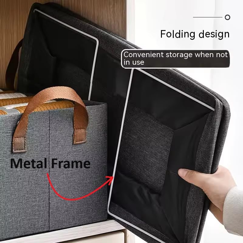 Viulvuk VIULVUK Durable Wardrobe Organizer for Clothes with Metal Frame Foldable Large Rectangle Basket with Handle Collapsible Fabric Storage Box for Cloth Jeans Pants Sweater Books Toys Pack of 1 - Image 5