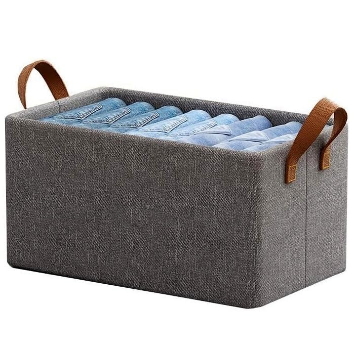 Viulvuk VIULVUK Durable Wardrobe Organizer for Clothes with Metal Frame Foldable Large Rectangle Basket with Handle Collapsible Fabric Storage Box for Cloth Jeans Pants Sweater Books Toys Pack of 1 - Image 1