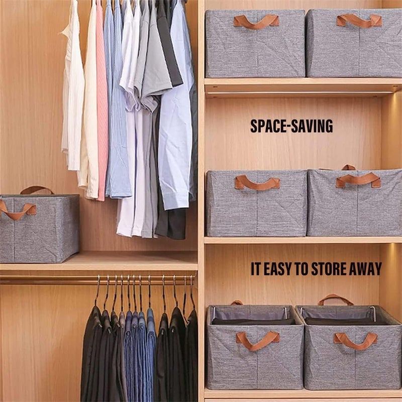 Viulvuk VIULVUK Durable Wardrobe Organizer for Clothes with Metal Frame Foldable Large Rectangle Basket with Handle Collapsible Fabric Storage Box for Cloth Jeans Pants Sweater Books Toys Pack of 1 - Image 4