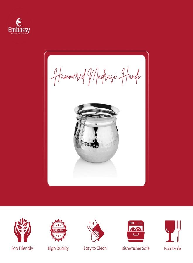 Embassy Stainless Steel Hammered Madrasi Handi/Cooking Pot | 500 ml | Size 1 | Induction Friendly | Hammertone Finish |Ideal for Cooking Biryani, Curries, Stews, and More. - Image 2