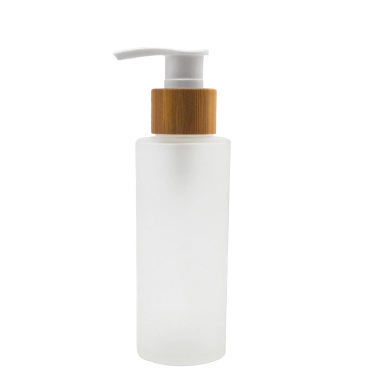 Natuworld 1PCS 120ml/4oz Frosted Glass Pump Bottles Empty Refillable Press Pump Bottle with Bamboo Pump Head Toiletries Storage Containers for Shampoo Essential Oils Shower Gel Hand Wash Lotion Dispenser - Image 1