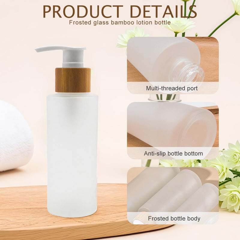 Natuworld 1PCS 120ml/4oz Frosted Glass Pump Bottles Empty Refillable Press Pump Bottle with Bamboo Pump Head Toiletries Storage Containers for Shampoo Essential Oils Shower Gel Hand Wash Lotion Dispenser - Image 3