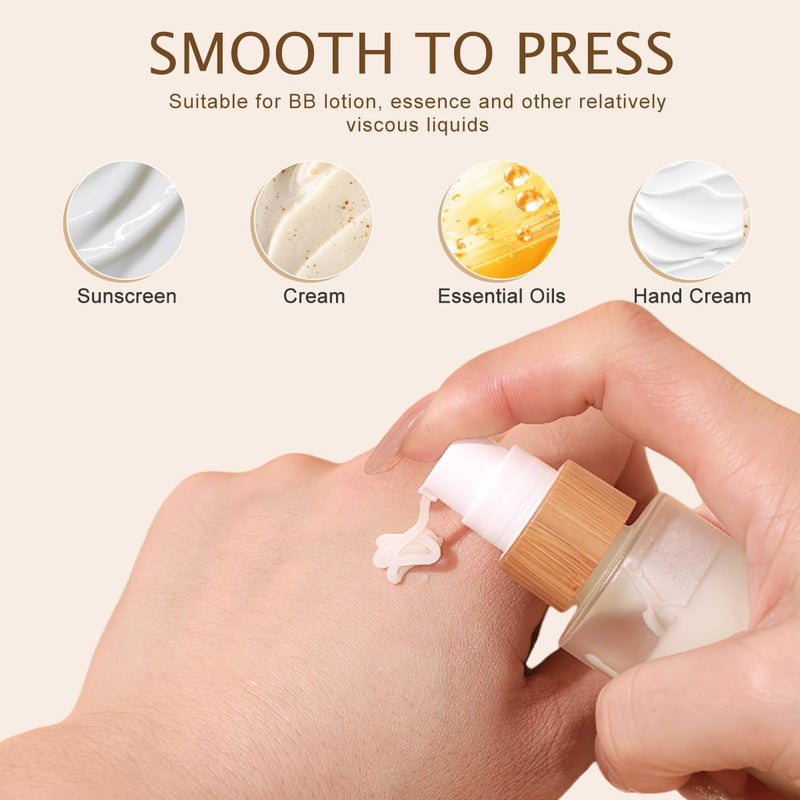 Natuworld 1PCS 120ml/4oz Frosted Glass Pump Bottles Empty Refillable Press Pump Bottle with Bamboo Pump Head Toiletries Storage Containers for Shampoo Essential Oils Shower Gel Hand Wash Lotion Dispenser - Image 5