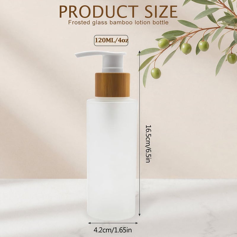 Natuworld 1PCS 120ml/4oz Frosted Glass Pump Bottles Empty Refillable Press Pump Bottle with Bamboo Pump Head Toiletries Storage Containers for Shampoo Essential Oils Shower Gel Hand Wash Lotion Dispenser - Image 2