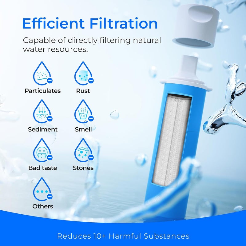 Waterdrop قشة فلتر الماء الجاذبية، نظام تنقية الماء للتخييم، جهاز تنقية الماء للبقاء أثناء السفر، الرحلات والتأهب للطوارئ، 0.1 ميكرون، 5 مراحل للتصفية - Image 4