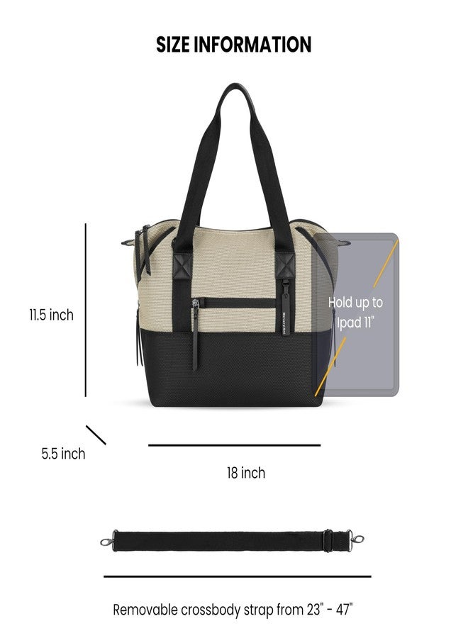 Sherpani Eclipse, Anti Theft Tote Bag, Travel Crossbody Bag, Lightweight Teacher Tote, 12L Shoulder Purse, Handbags for Women, Metal Hardware, Travel Gift (Straw Signature) - Image 3