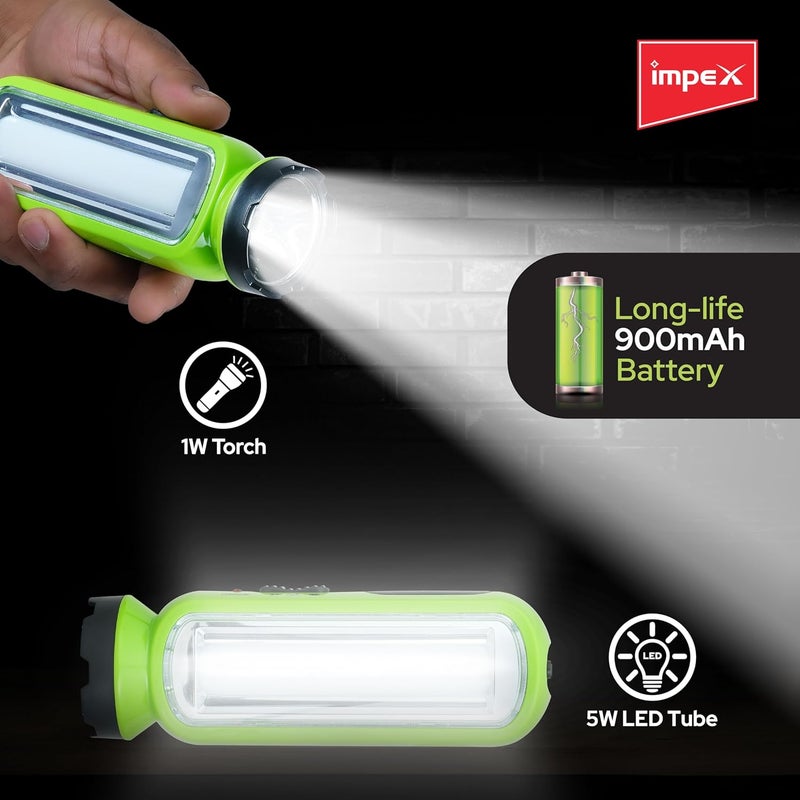 Impex 2 in 1 Rechargeable LED Flashlight with Emergency Lamp | 900 mAh Battery | Multi Purpose Tourch Light | Lamp and Torch Light | 6 Months Warranty | Lumin A1 - Image 2