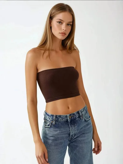 HICCUP Slim Fit Strapless Ribbed Crop Top