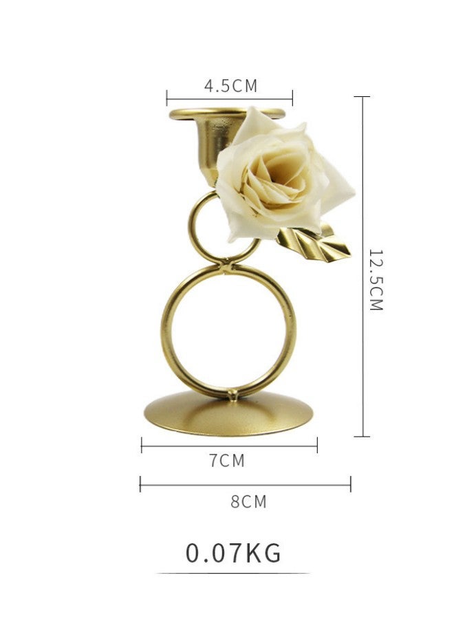 WAOKN Metal Base Simulated Flower Double-ring Candle Holder, Gold-plated Wedding Decorations, Tabletop Metal Candle Holder, Party Dinner Event Decoration Crafts (Gold)  - Image 2