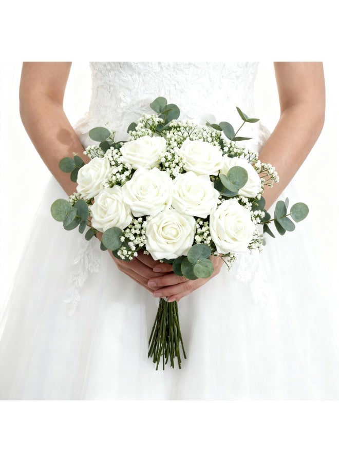 Artificial Flowers 25pcs Real Looking Fake Roses with Stems for DIY Wedding Bouquets White Bridal Shower Centerpieces Arrangements Party Tables Decorations - Image 3