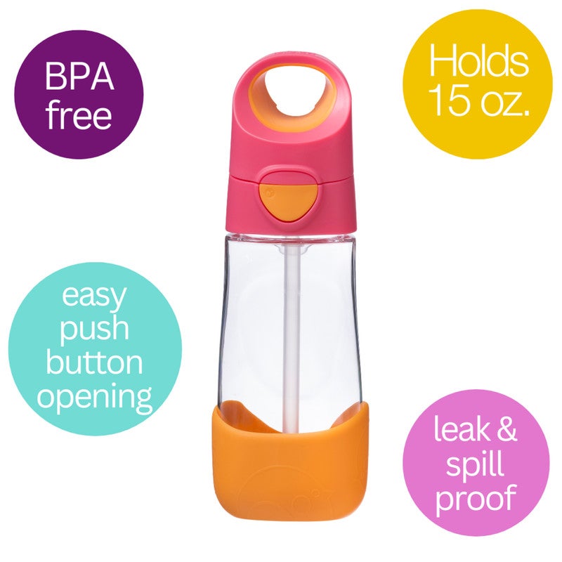 B.Box Big Kids Tritanâ„¢ Drink Bottle with Straw | Leakproof Push Button Lid | Ergonomic Triangle Grip for Preschool & Young Kids | BPA-Free Reusable Water Bottle | 450ml-Strawberry Shake - Image 2