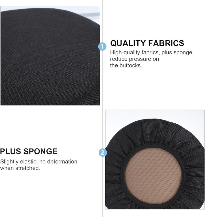 Uonlytech Black Thickened Round Stool Cover 2cm Padding Elastic Stretch Cloth Chair Seat Cushion Protector for Bar Stool, Diameter 33cm, Detachable and Washable Slipcover for Home - Image 3