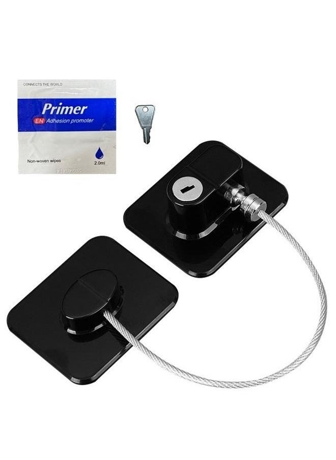 yongsheng Safety Cable Fridge Window Lock With Key Set- Refrigerator Locks with Keys,Freezer Lock and Child Safety Cabinet Lock,Black Fridge Lock, Fridge Lock with Key, Baby Proof Child Safety Refrigerator Freezer Lock for Kids and Adults(Rectangle Black)  - Image 1