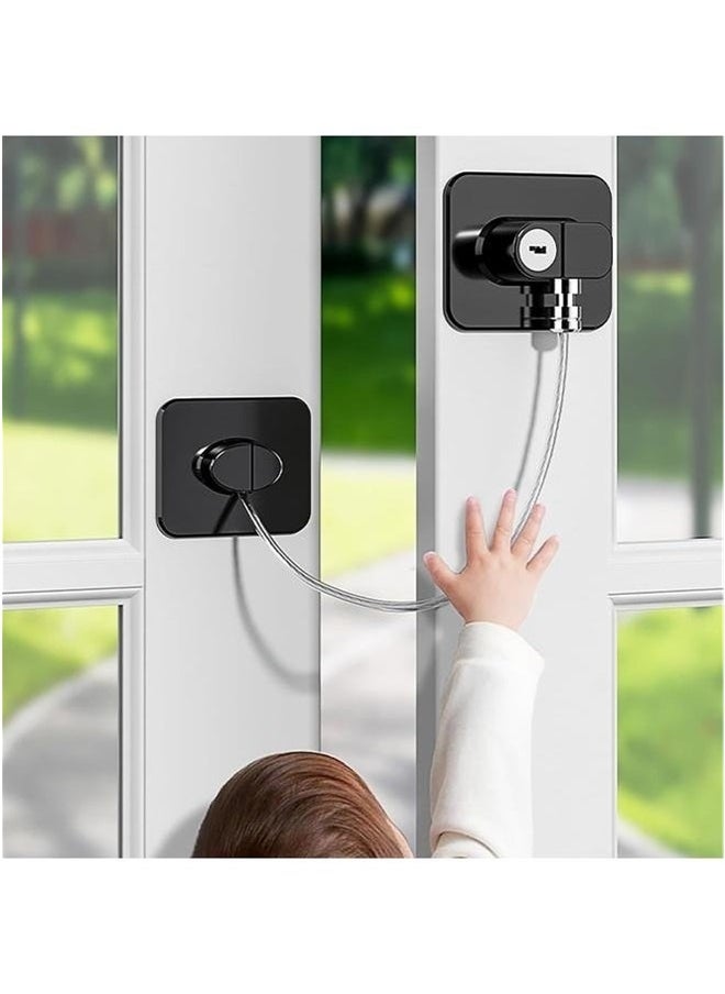 yongsheng Safety Cable Fridge Window Lock With Key Set- Refrigerator Locks with Keys,Freezer Lock and Child Safety Cabinet Lock,Black Fridge Lock, Fridge Lock with Key, Baby Proof Child Safety Refrigerator Freezer Lock for Kids and Adults(Rectangle Black)  - Image 2