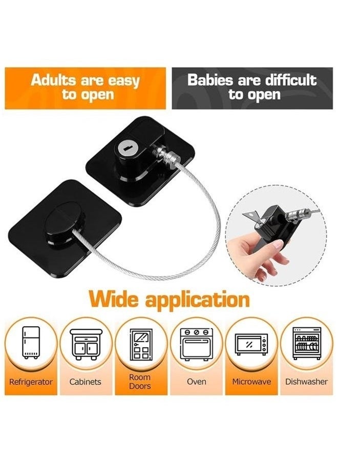 yongsheng Safety Cable Fridge Window Lock With Key Set- Refrigerator Locks with Keys,Freezer Lock and Child Safety Cabinet Lock,Black Fridge Lock, Fridge Lock with Key, Baby Proof Child Safety Refrigerator Freezer Lock for Kids and Adults(Rectangle Black)  - Image 4