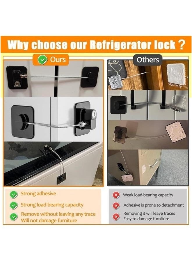 yongsheng Safety Cable Fridge Window Lock With Key Set- Refrigerator Locks with Keys,Freezer Lock and Child Safety Cabinet Lock,Black Fridge Lock, Fridge Lock with Key, Baby Proof Child Safety Refrigerator Freezer Lock for Kids and Adults(Rectangle Black)  - Image 5